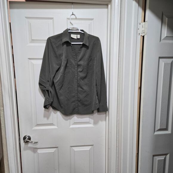 Chico’s Olive Button Front Utility Shirt Women’s Size 2 - Picture 9 of 10